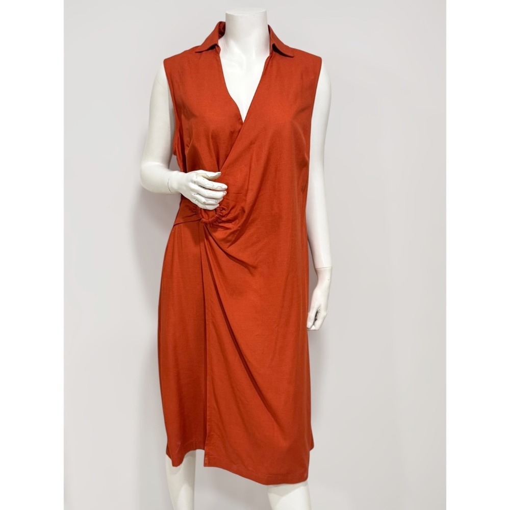 Ann Taylor Petite Women's Burnt Orange Sleeveless Faux Wrap Dress Size 14P